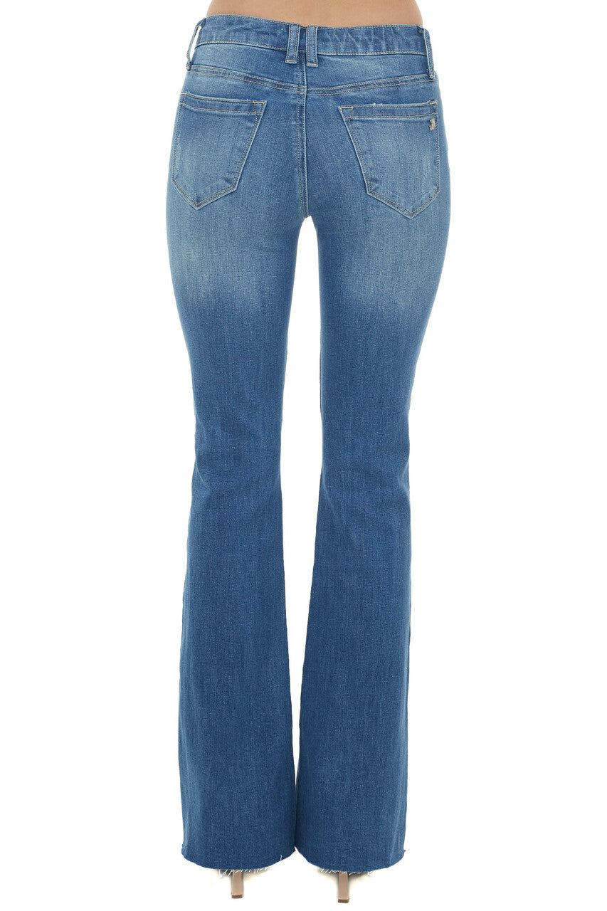 Medium High Rise Raw Flare Distressed Jeans