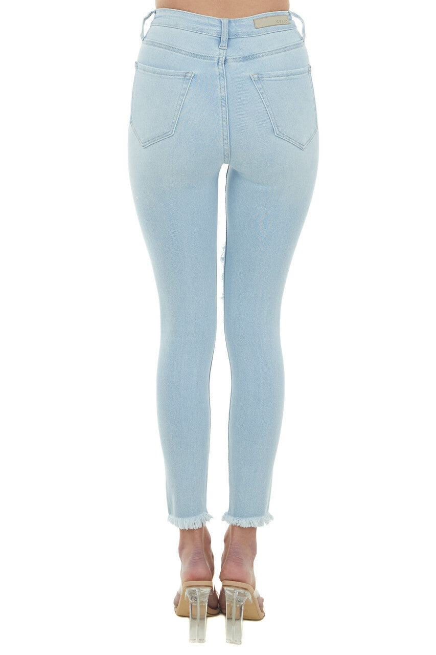 Light Wash High Rise Frayed Hem Skinny Jeans 
