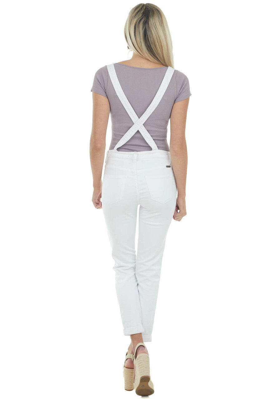 White Skinny Leg Chest Pocket Denim Overalls
