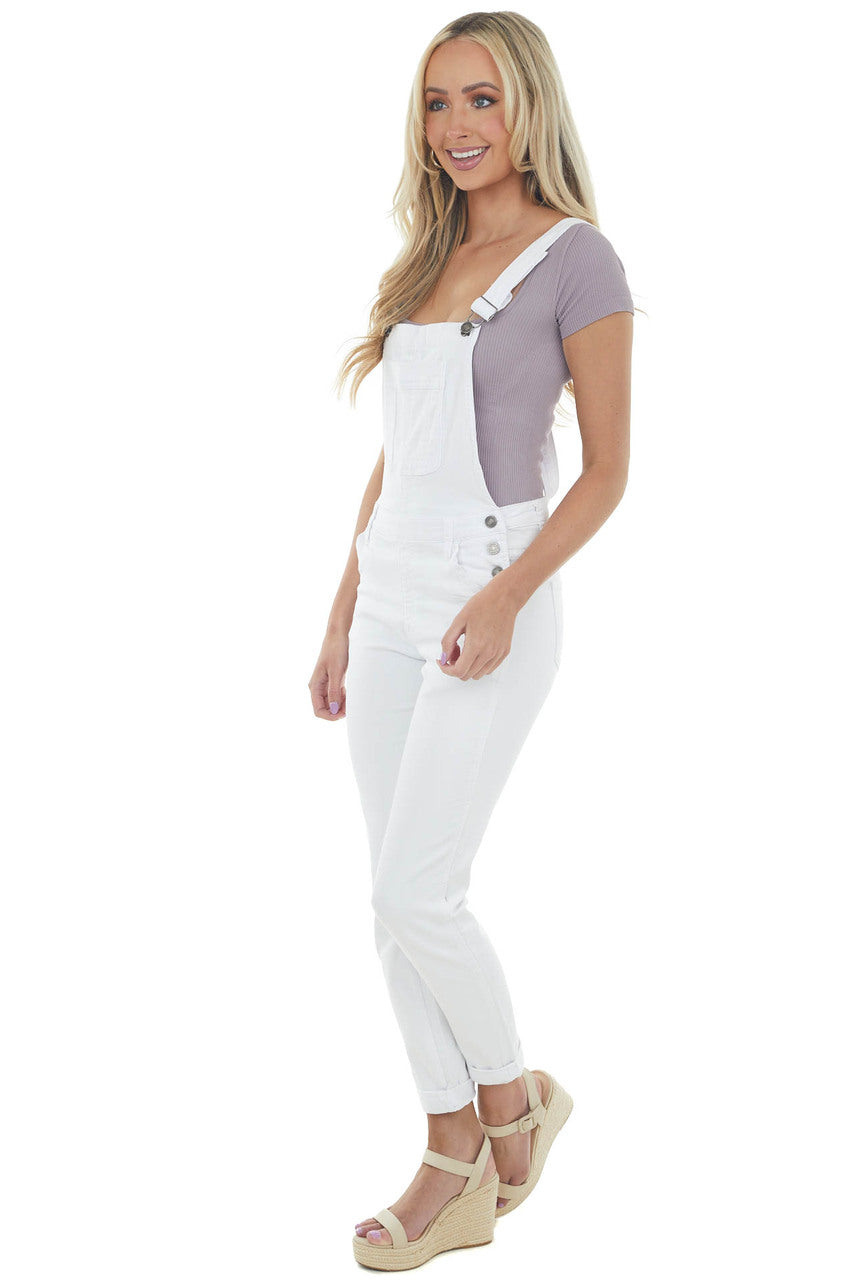 White Skinny Leg Chest Pocket Denim Overalls