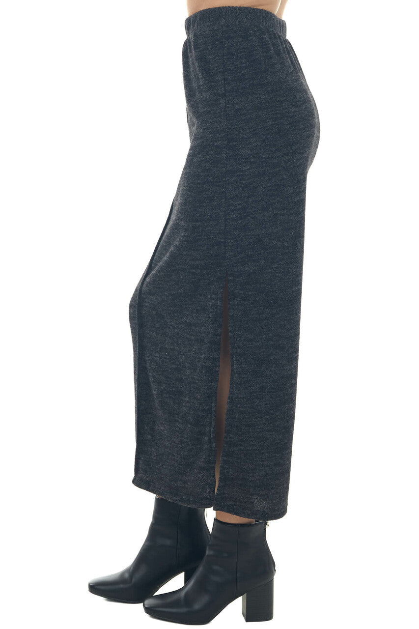 Heathered Charcoal Brushed Knit Maxi Skirt