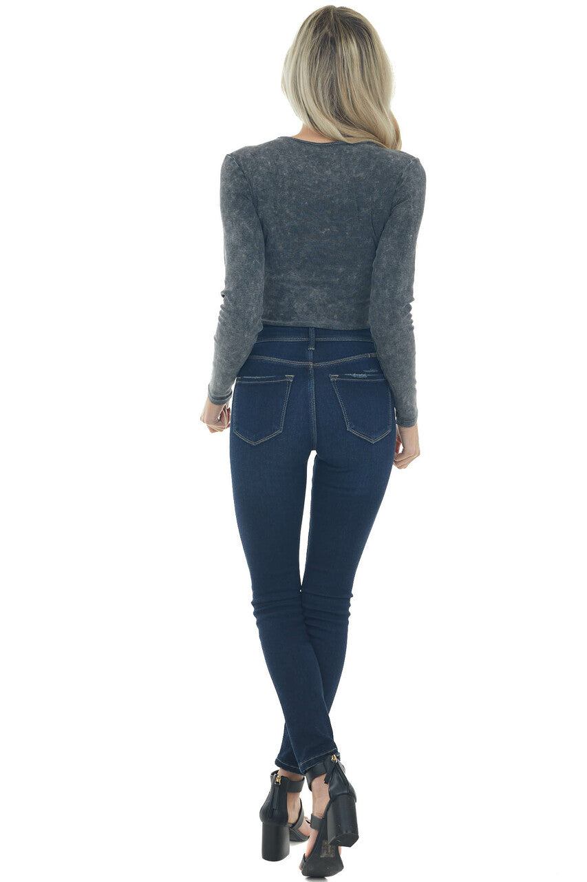 Charcoal Stone Washed Front Cutout Bodysuit