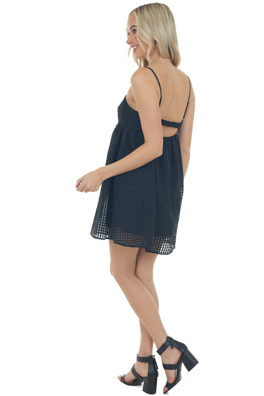 Black Gingham Sleeveless Babydoll Mini Dress