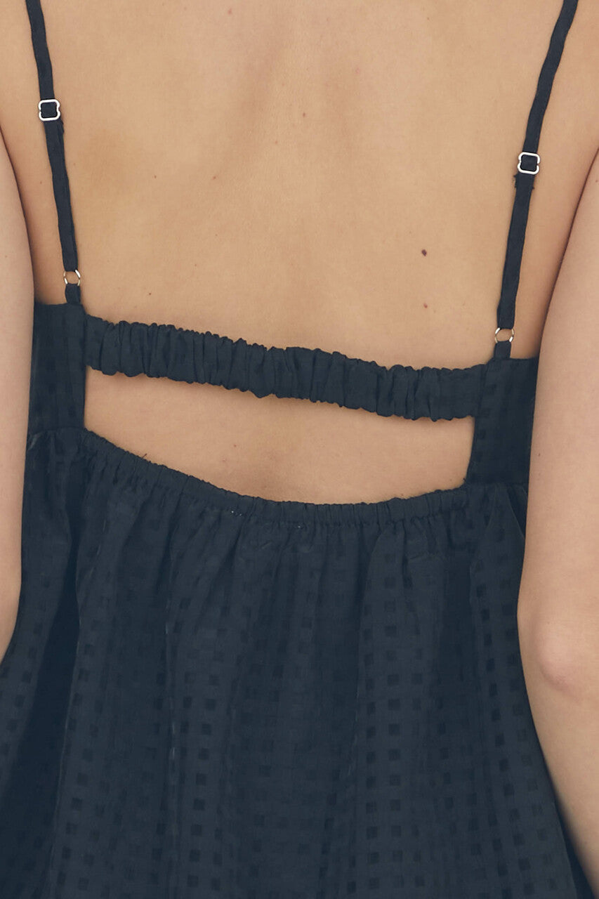 Black Gingham Sleeveless Babydoll Mini Dress