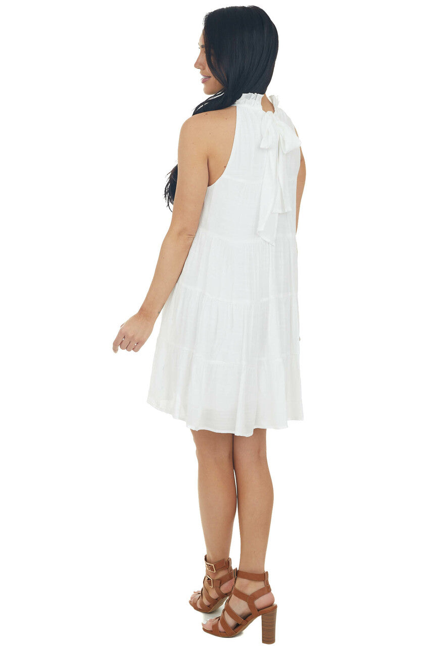 Off White Halter Neck Tiered Short Dress
