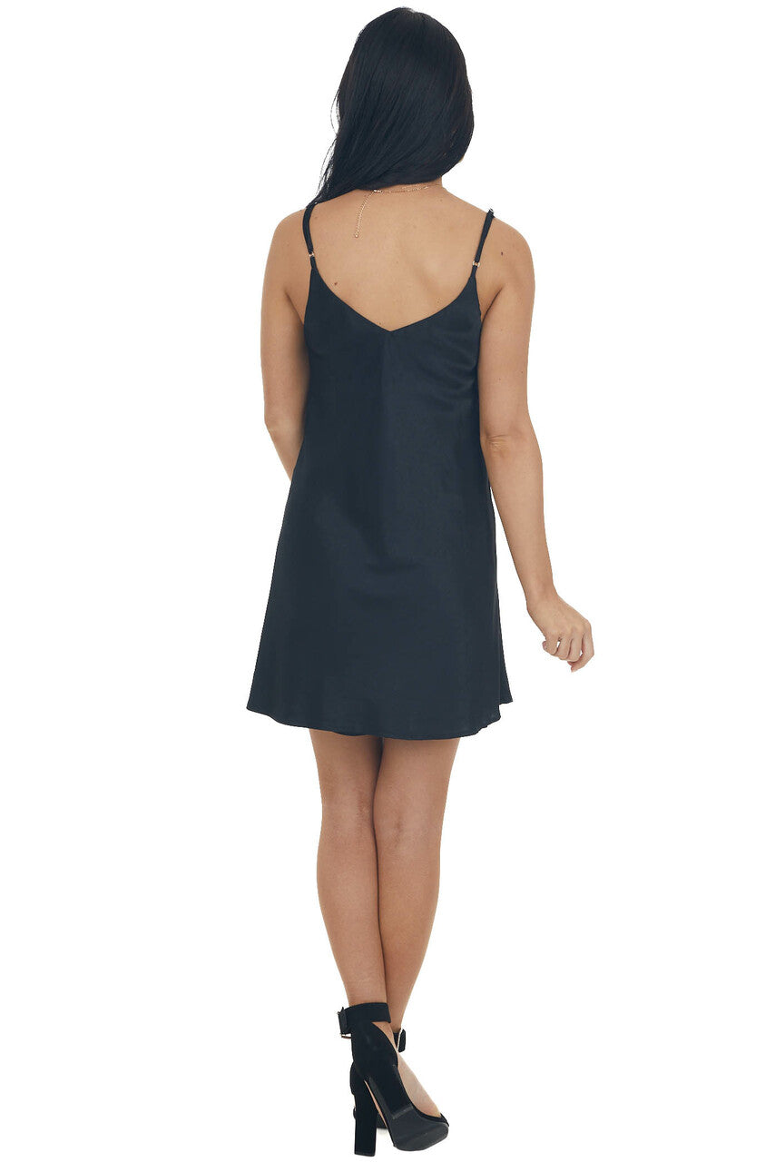 Black V Neck Spaghetti Strap Short Slip Dress