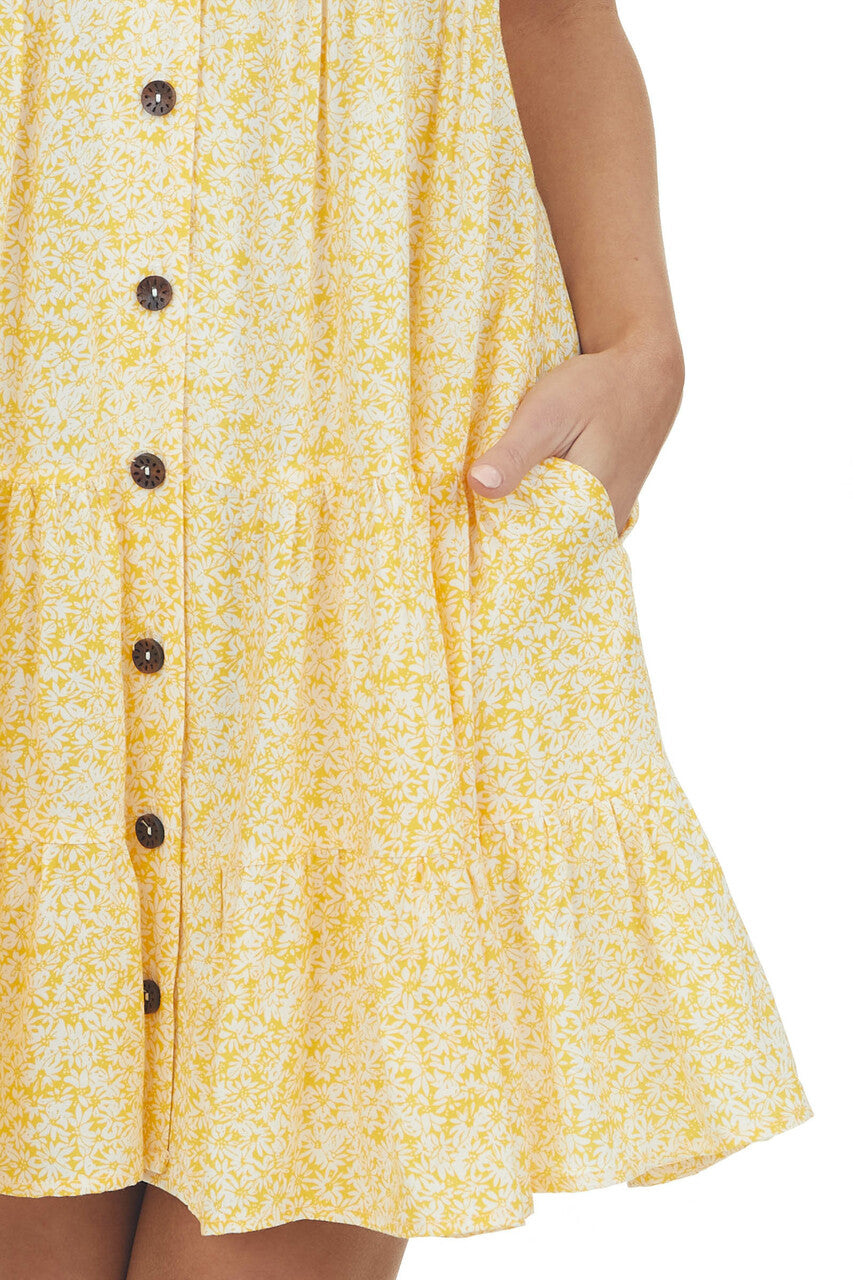 Amber Ditsy Floral Button Down Babydoll Short Sleeve Dress