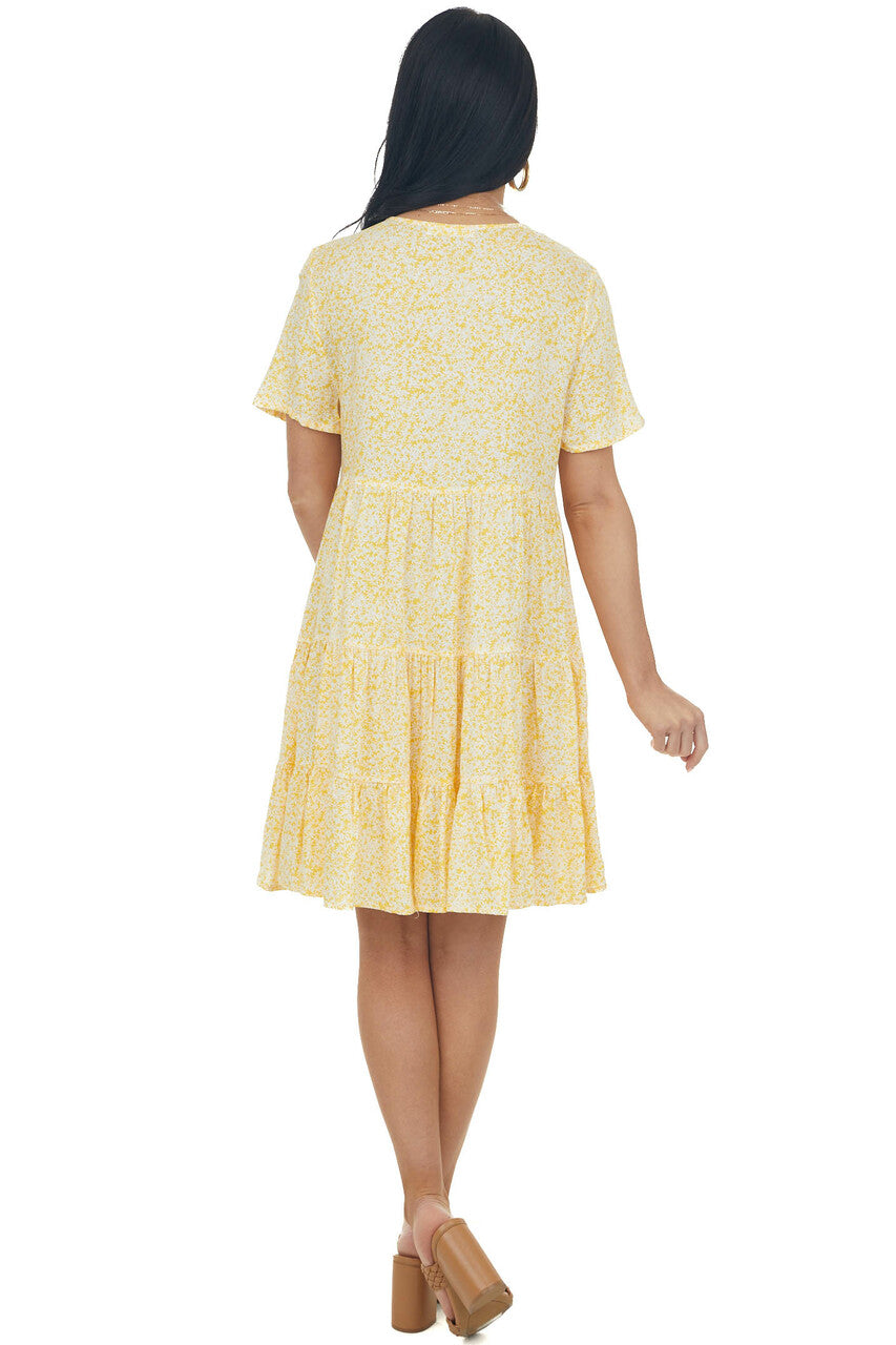 Amber Ditsy Floral Button Down Babydoll Short Sleeve Dress