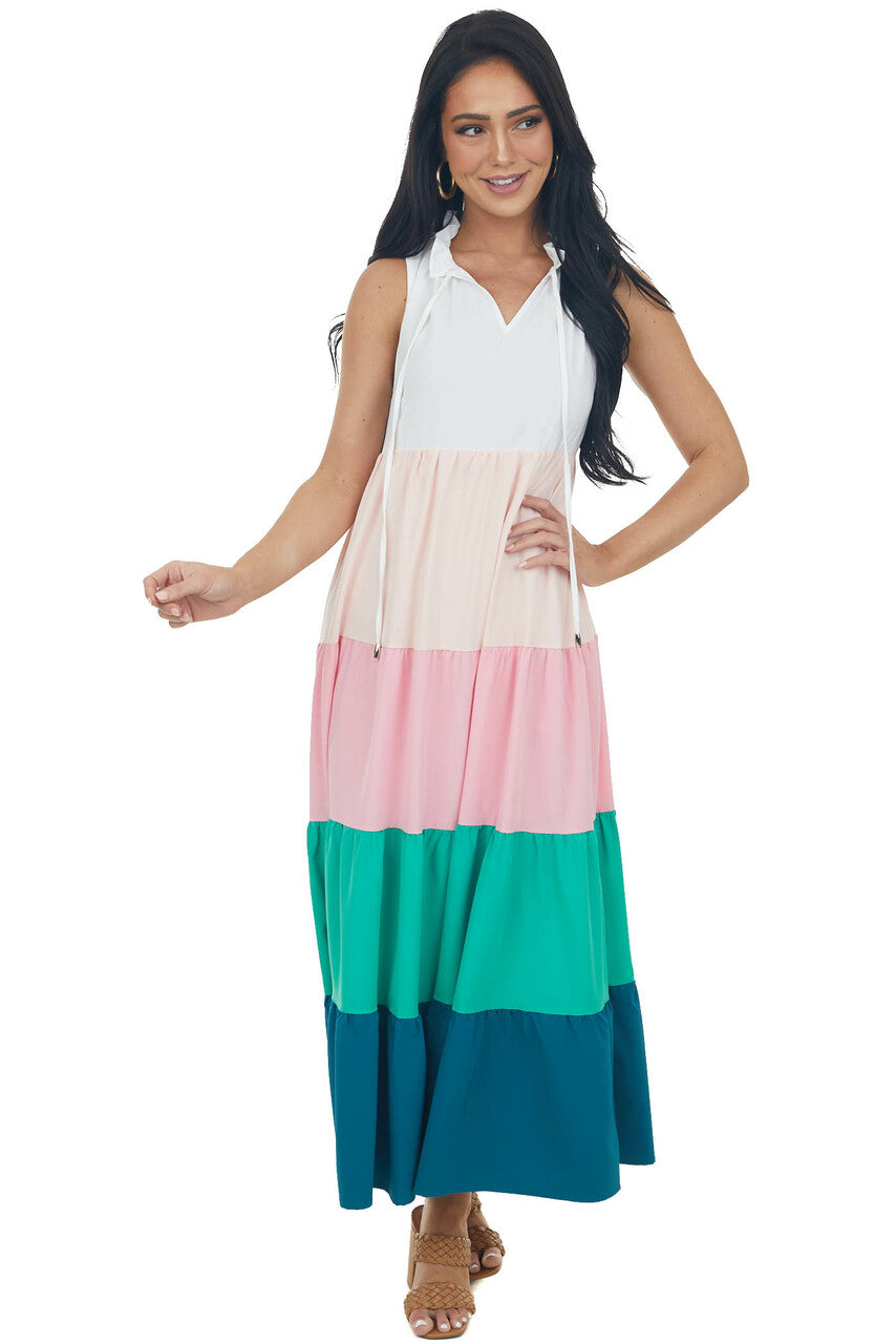Ivory Colorblock Sleeveless Woven Maxi Dress