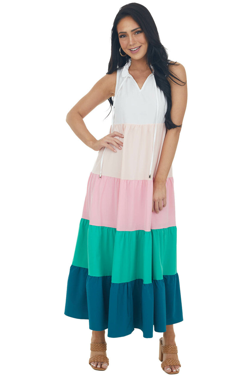 Ivory Colorblock Sleeveless Woven Maxi Dress