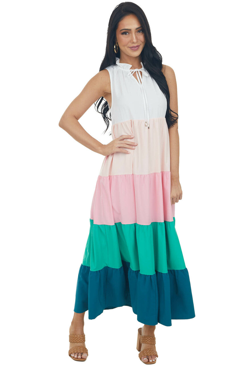 Ivory Colorblock Sleeveless Woven Maxi Dress