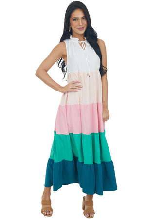 Ivory Colorblock Sleeveless Woven Maxi Dress
