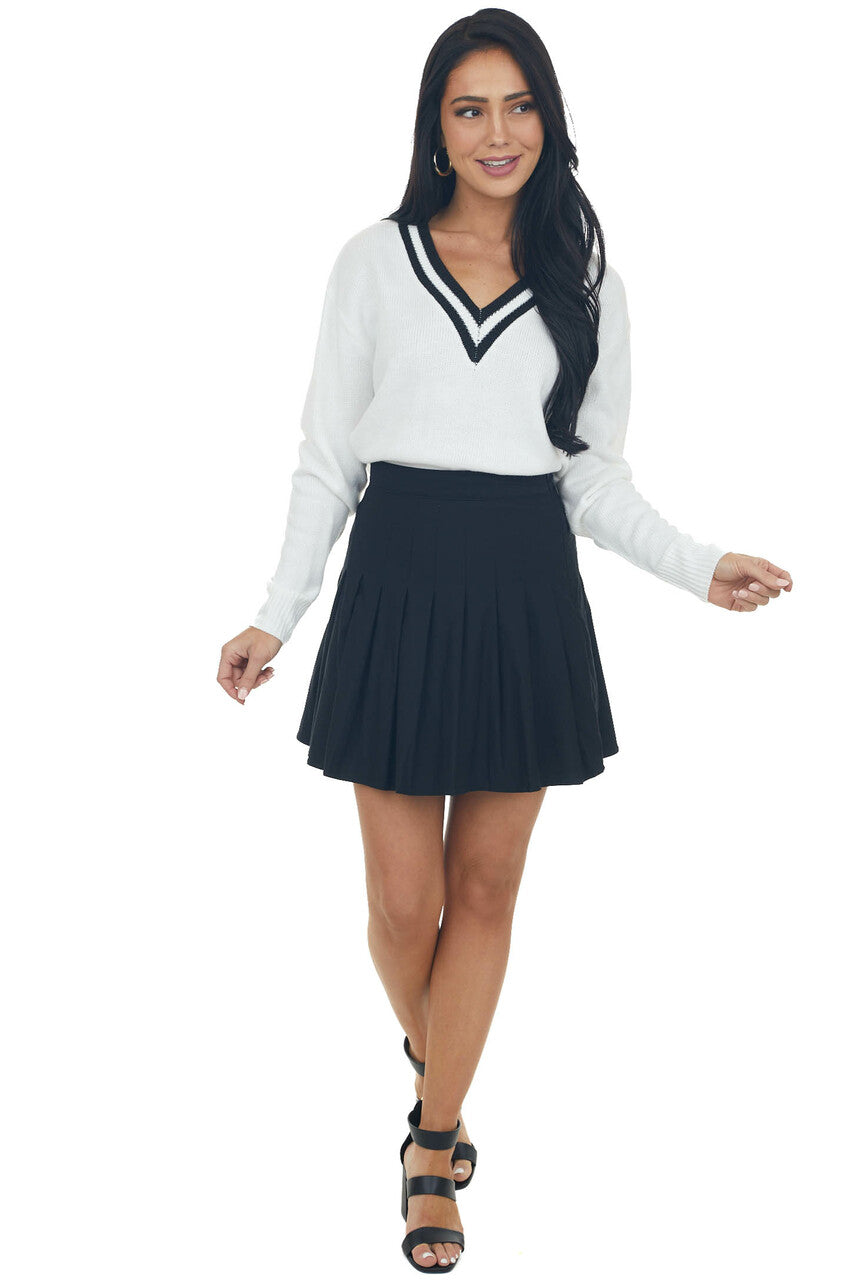 Black Pleated A Line Flounce Mini Skirt