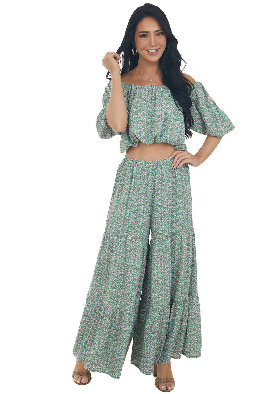 Jade Ditsy Floral Tiered Woven Wide Leg Pants
