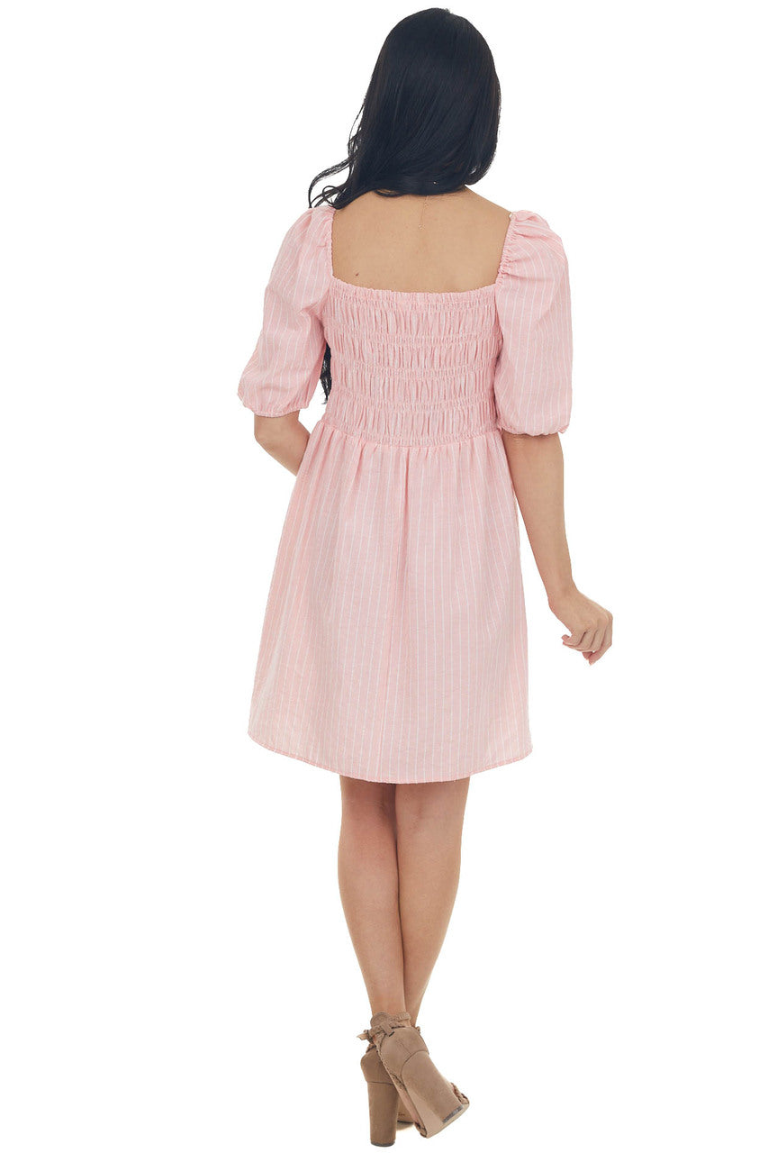 Light Coral Smocked Puff Sleeve Short Dress
