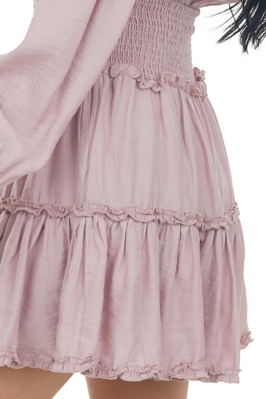 Pale Mauve Off Shoulder Tiered Ruffle Dress
