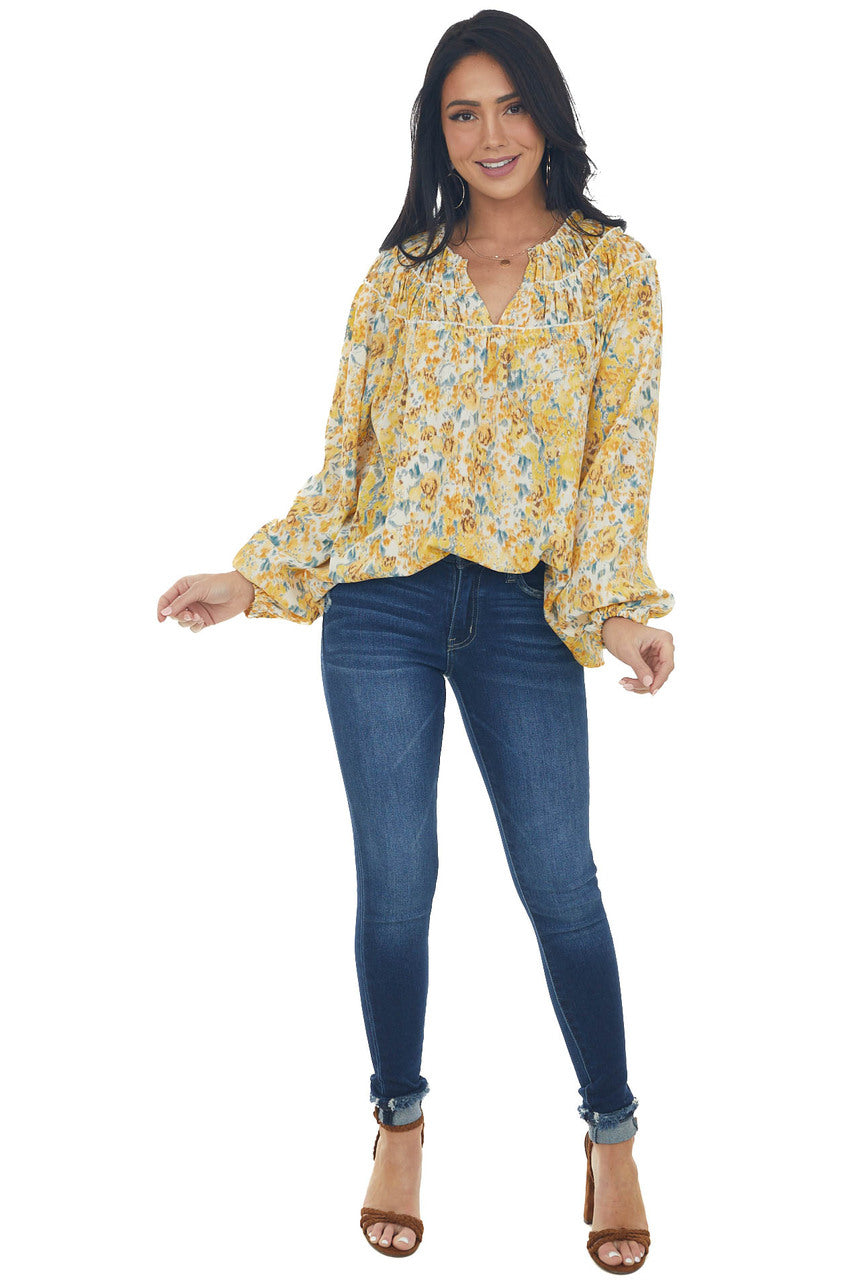 Amber Floral Print Bubble Sleeve Blouse