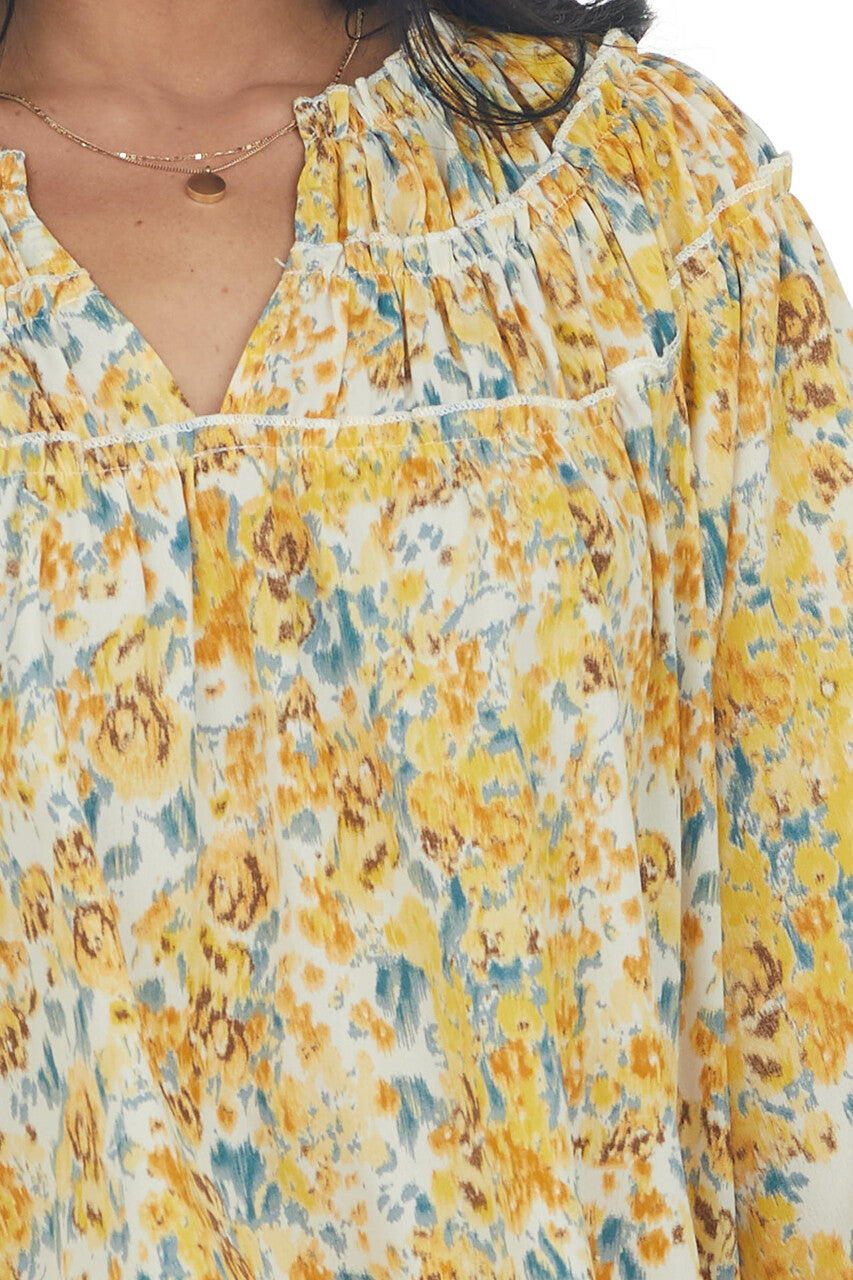 Amber Floral Print Bubble Sleeve Blouse