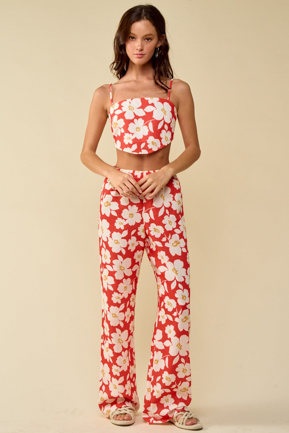 Fire Floral Print Crop Top and Pants Set