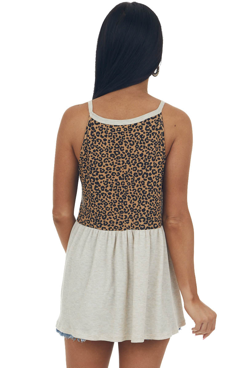 Desert Sand Leopard Sleeveless Lace Trim Top