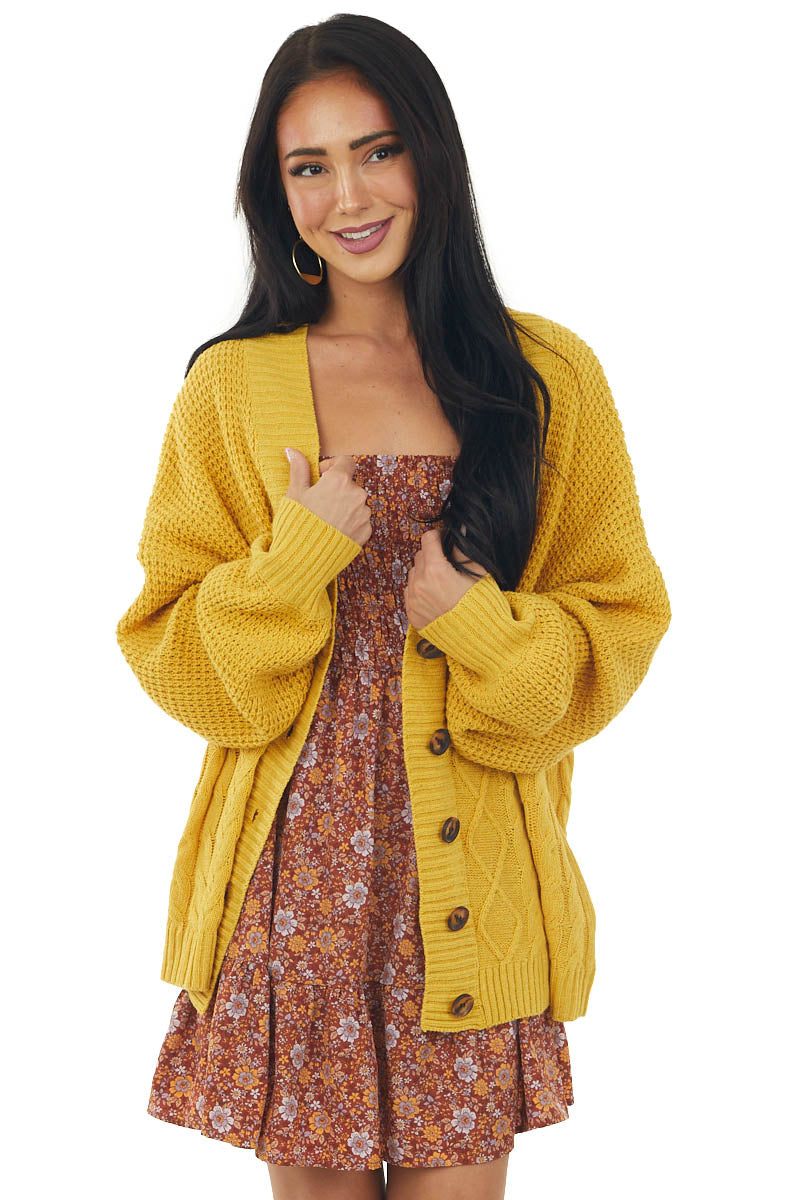 Amber Cable Knit Button Up Sweater Cardigan