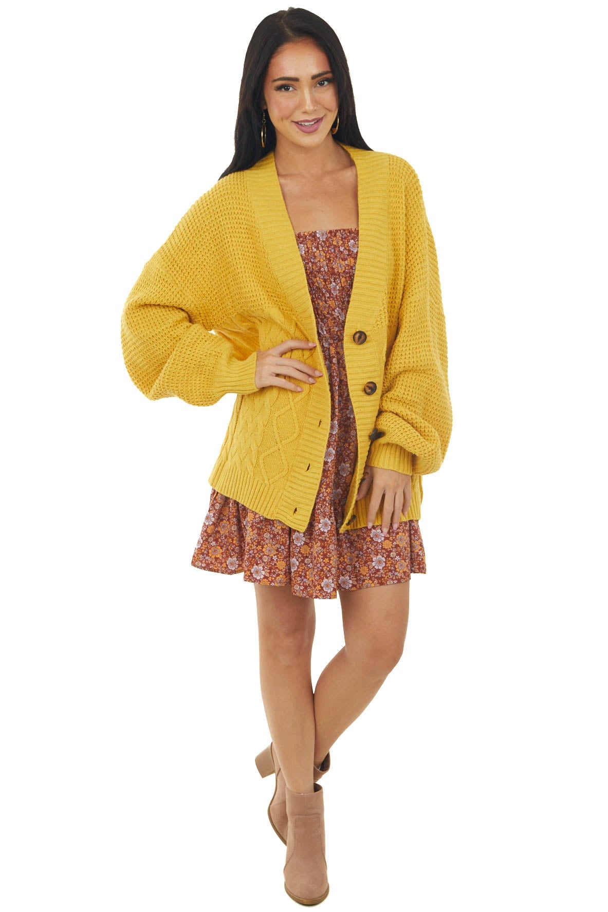 Amber Cable Knit Button Up Sweater Cardigan