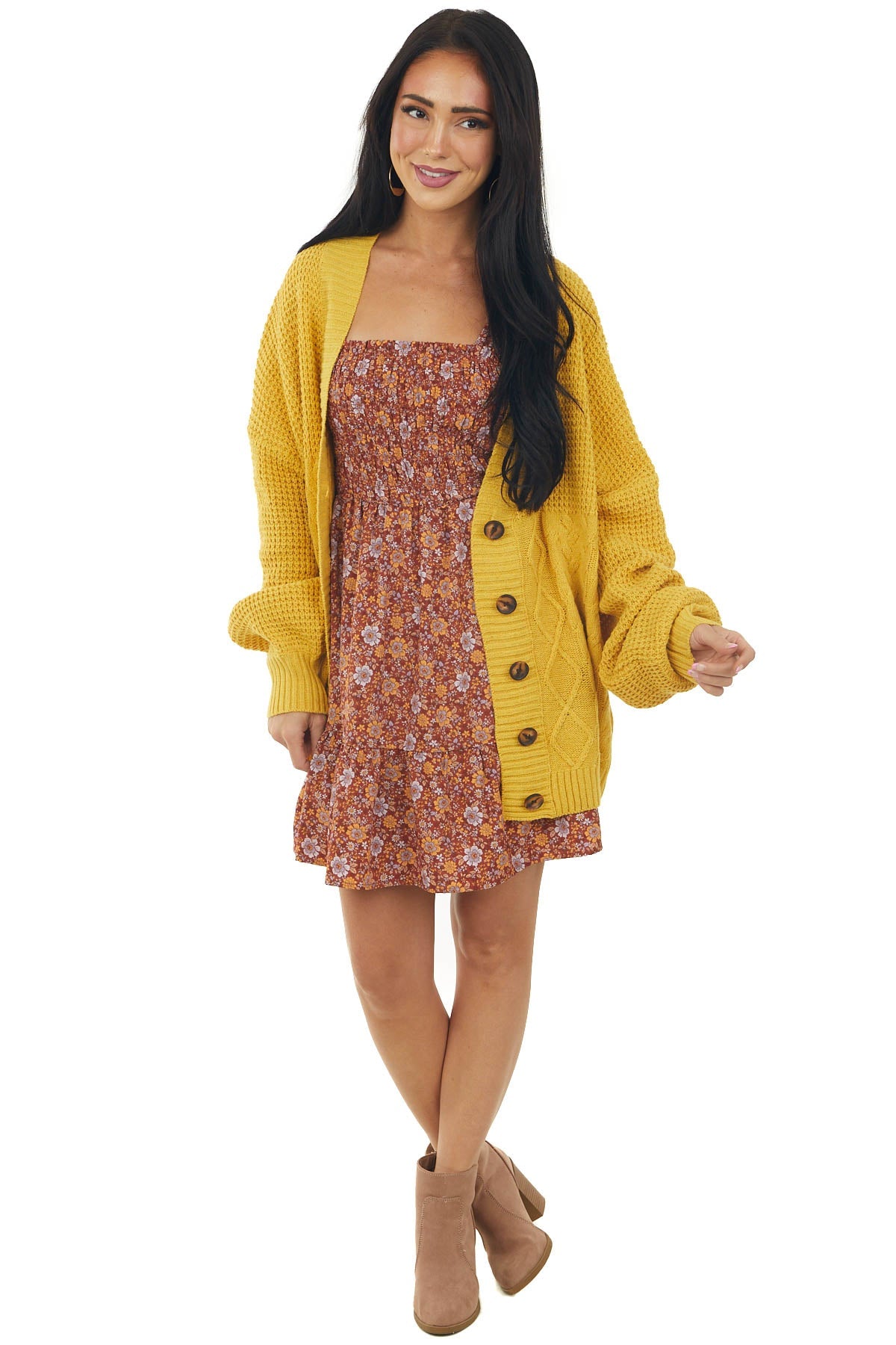 Amber Cable Knit Button Up Sweater Cardigan