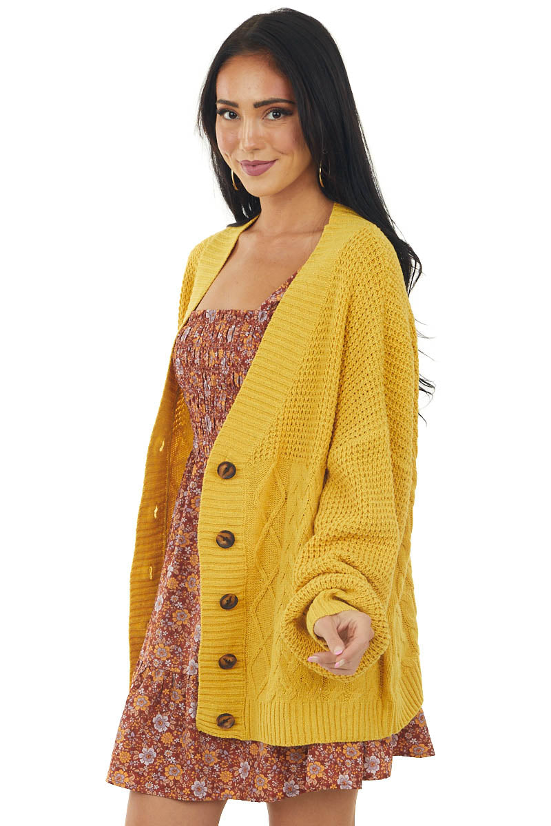 Amber Cable Knit Button Up Sweater Cardigan