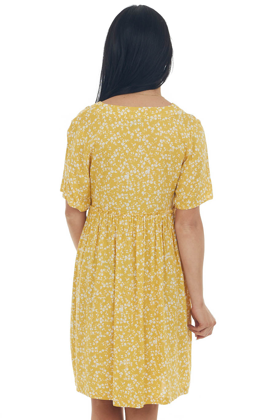 Amber Ditsy Floral V Neck Babydoll Short Dress