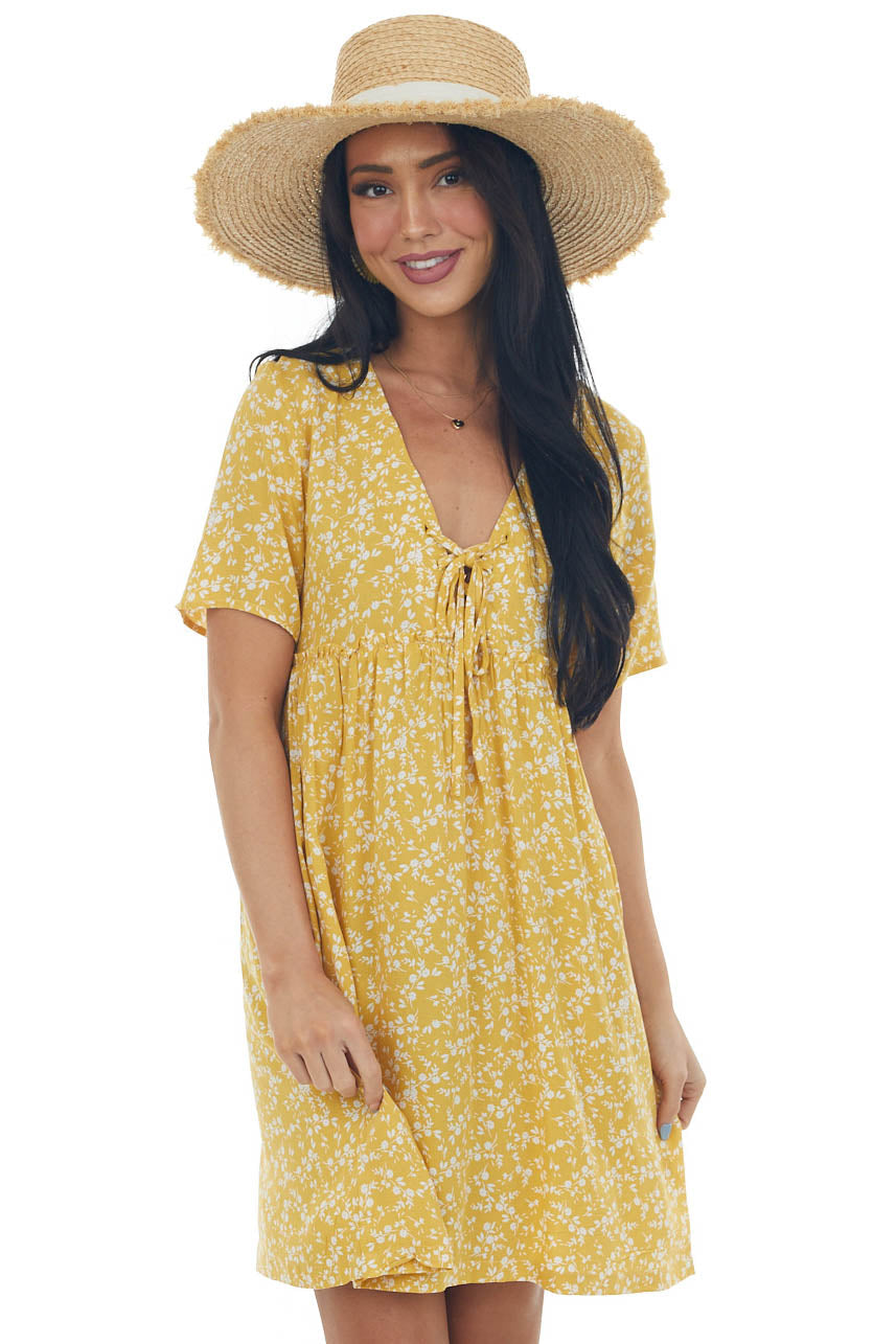 Amber Ditsy Floral V Neck Babydoll Short Dress