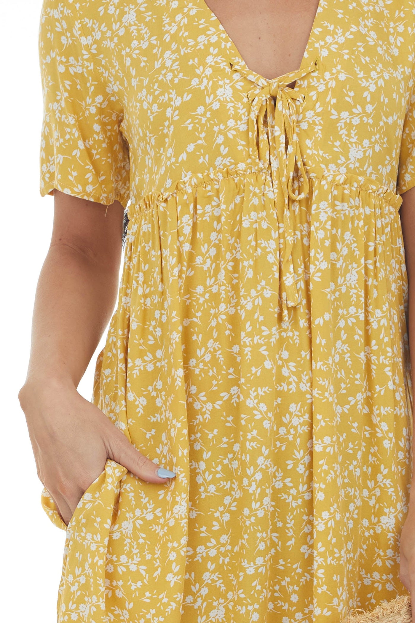 Amber Ditsy Floral V Neck Babydoll Short Dress