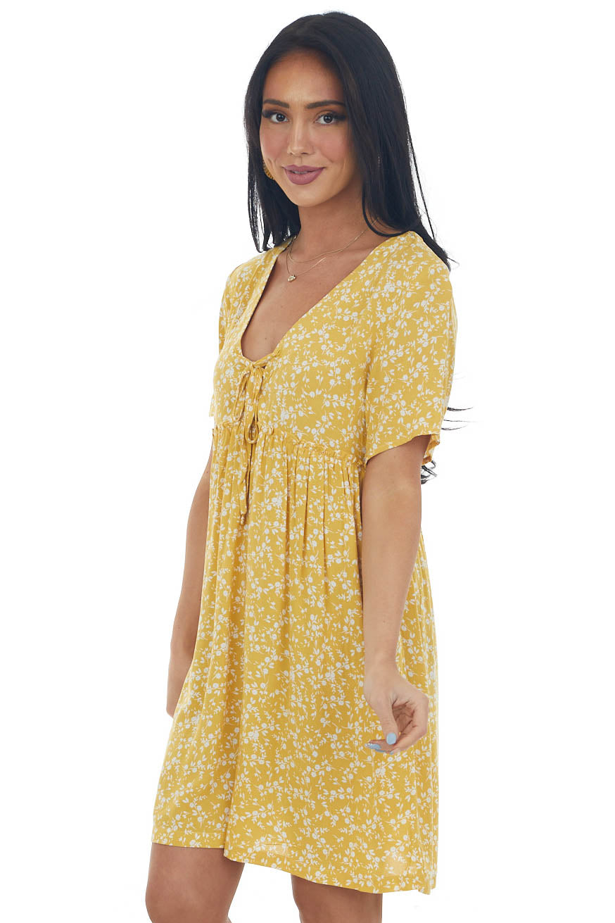 Amber Ditsy Floral V Neck Babydoll Short Dress