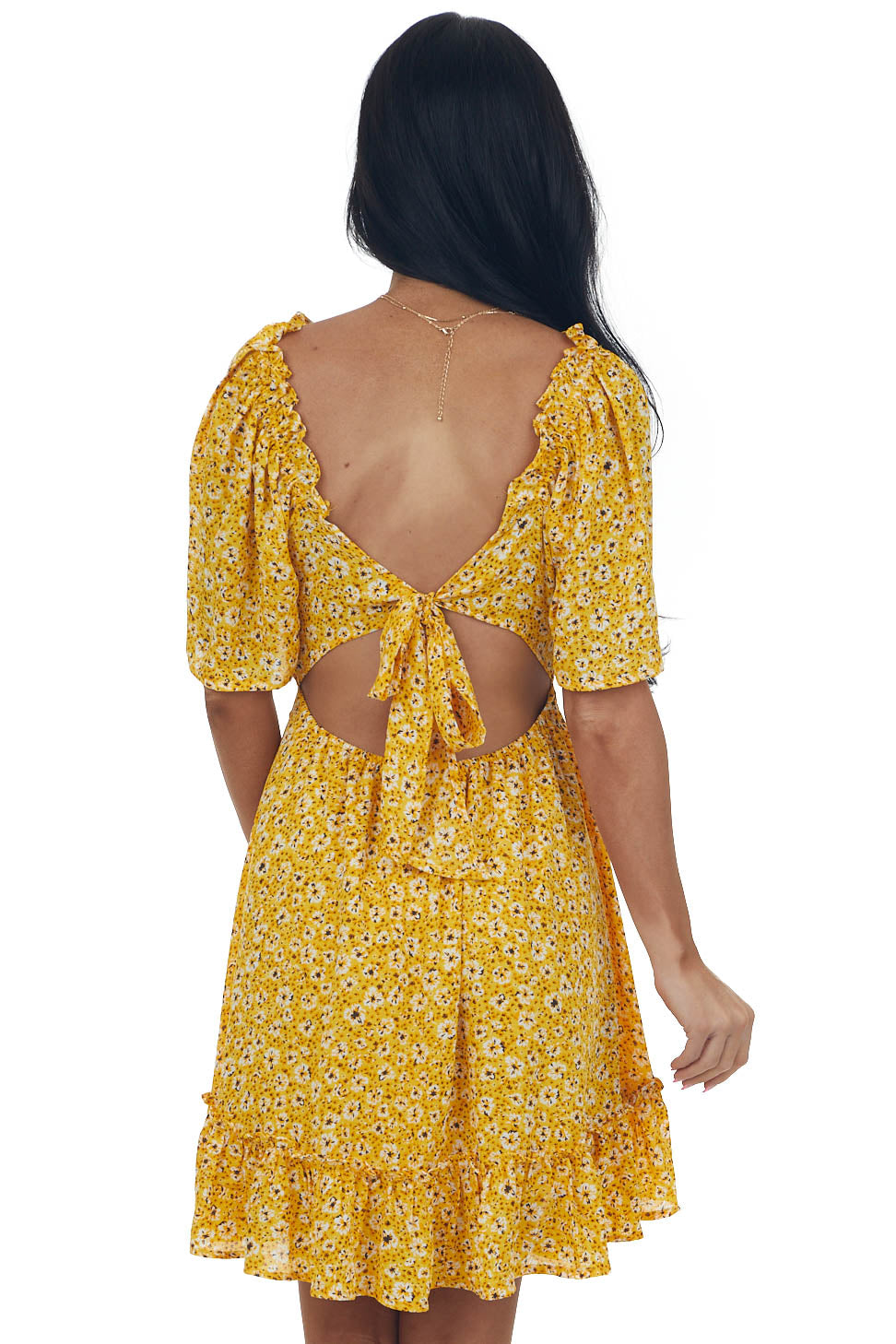 Amber Floral Open Back Bell Sleeve Short Dress