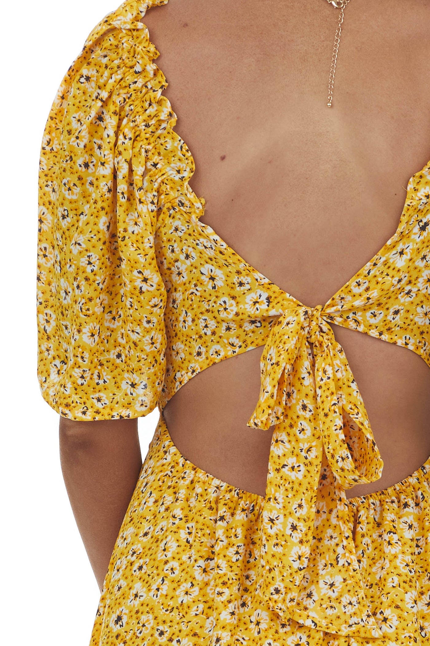 Amber Floral Open Back Bell Sleeve Short Dress