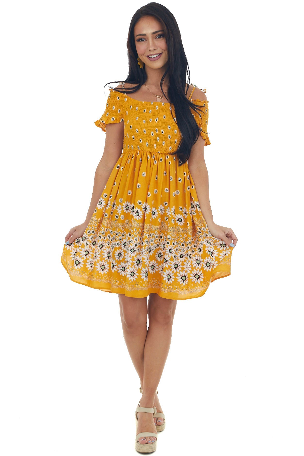 Amber Floral Print Cold Shoulder Short Dress