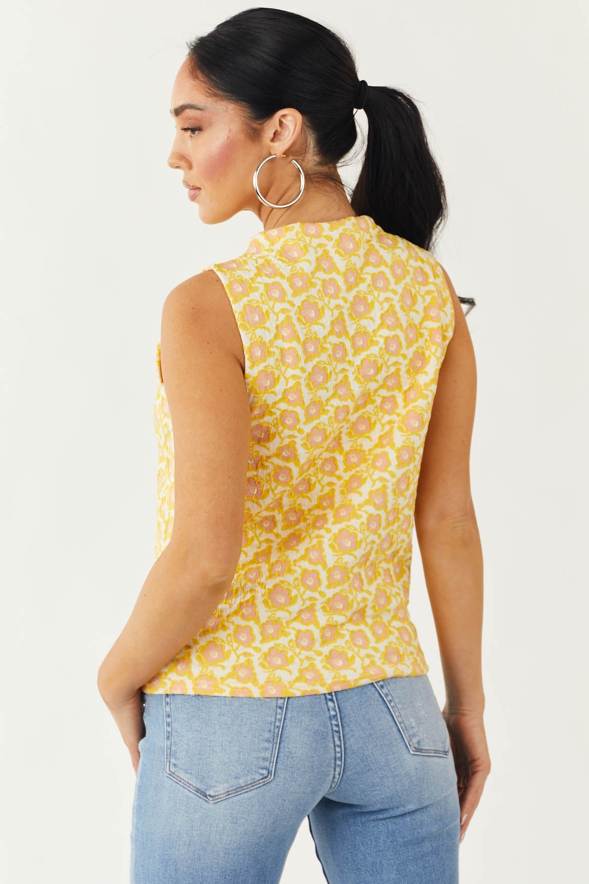 Amber Floral Print Mock Neck Knit Tank Top