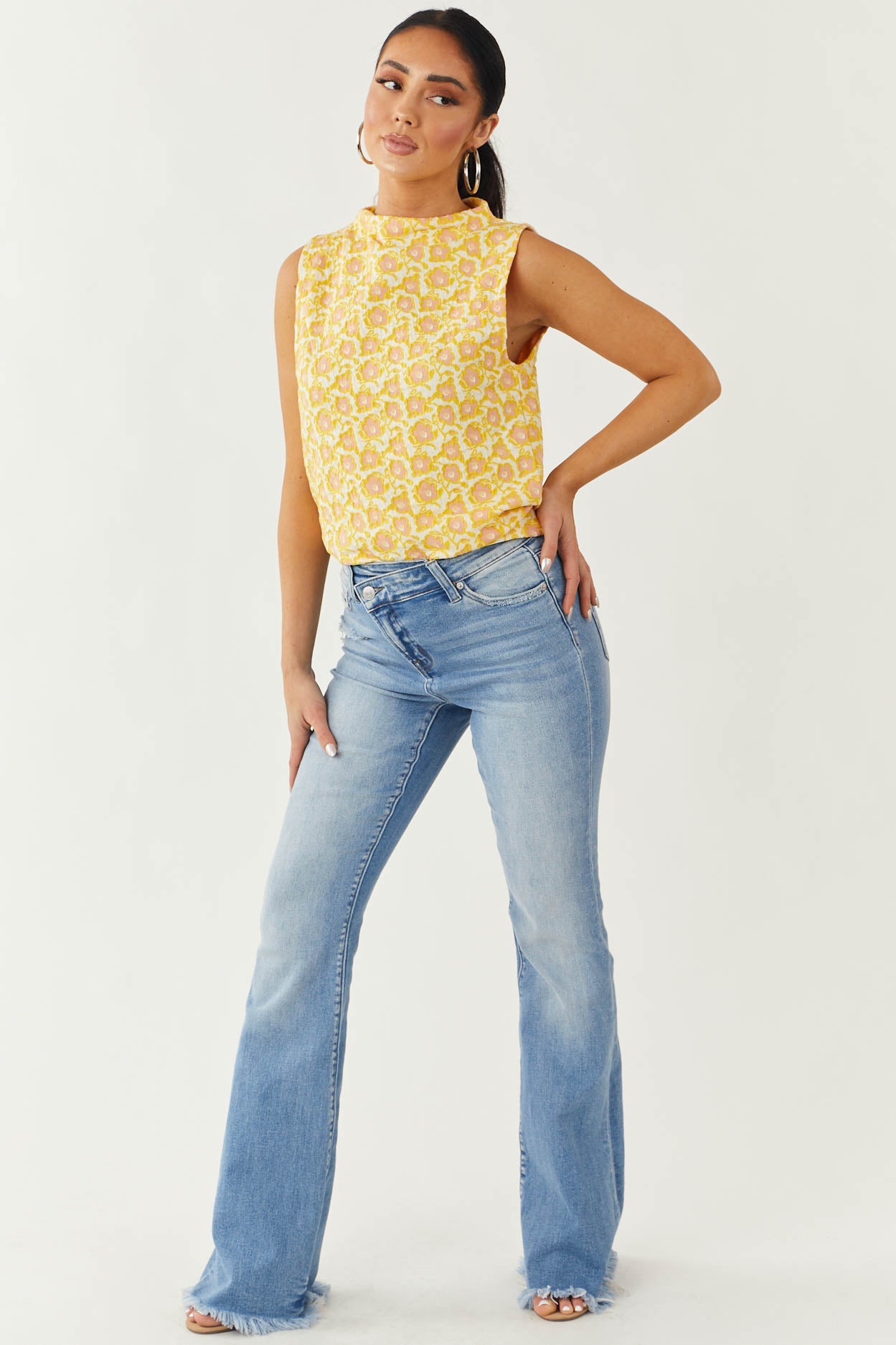 Amber Floral Print Mock Neck Knit Tank Top