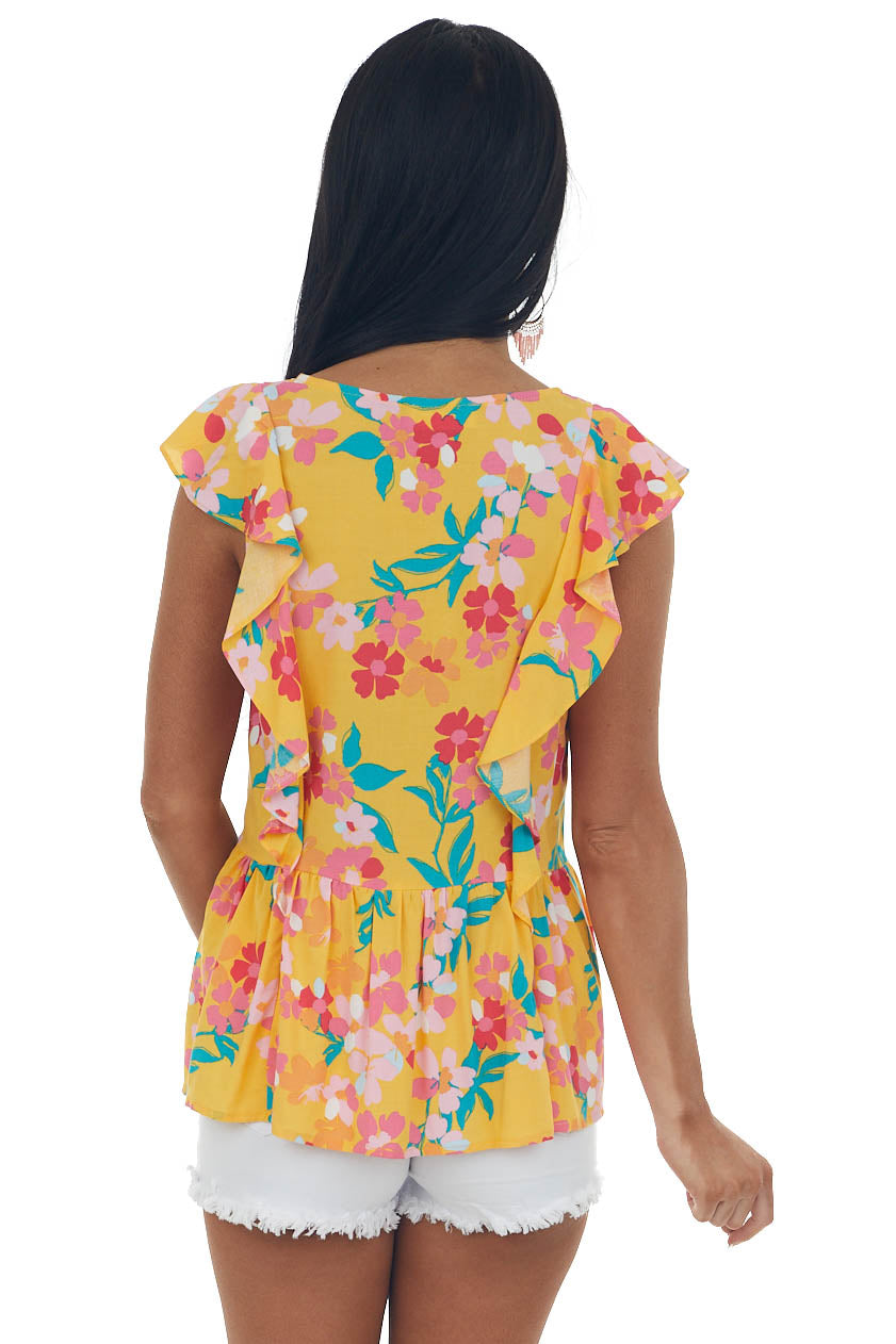 Amber Floral Print Ruffle Sleeve Peplum Blouse