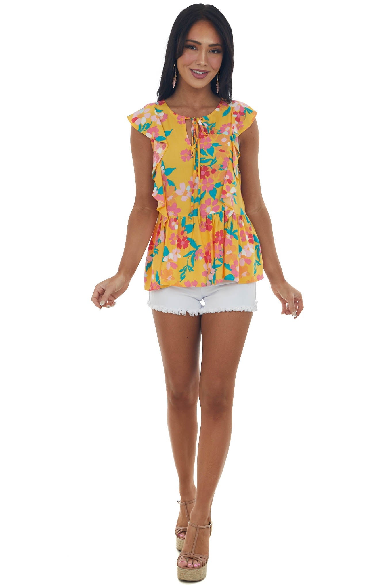 Amber Floral Print Ruffle Sleeve Peplum Blouse