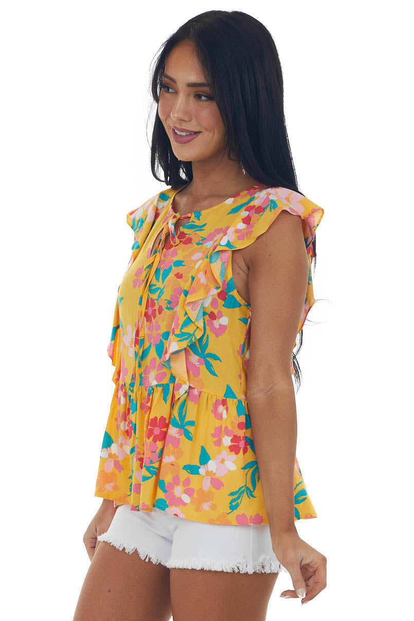 Amber Floral Print Ruffle Sleeve Peplum Blouse