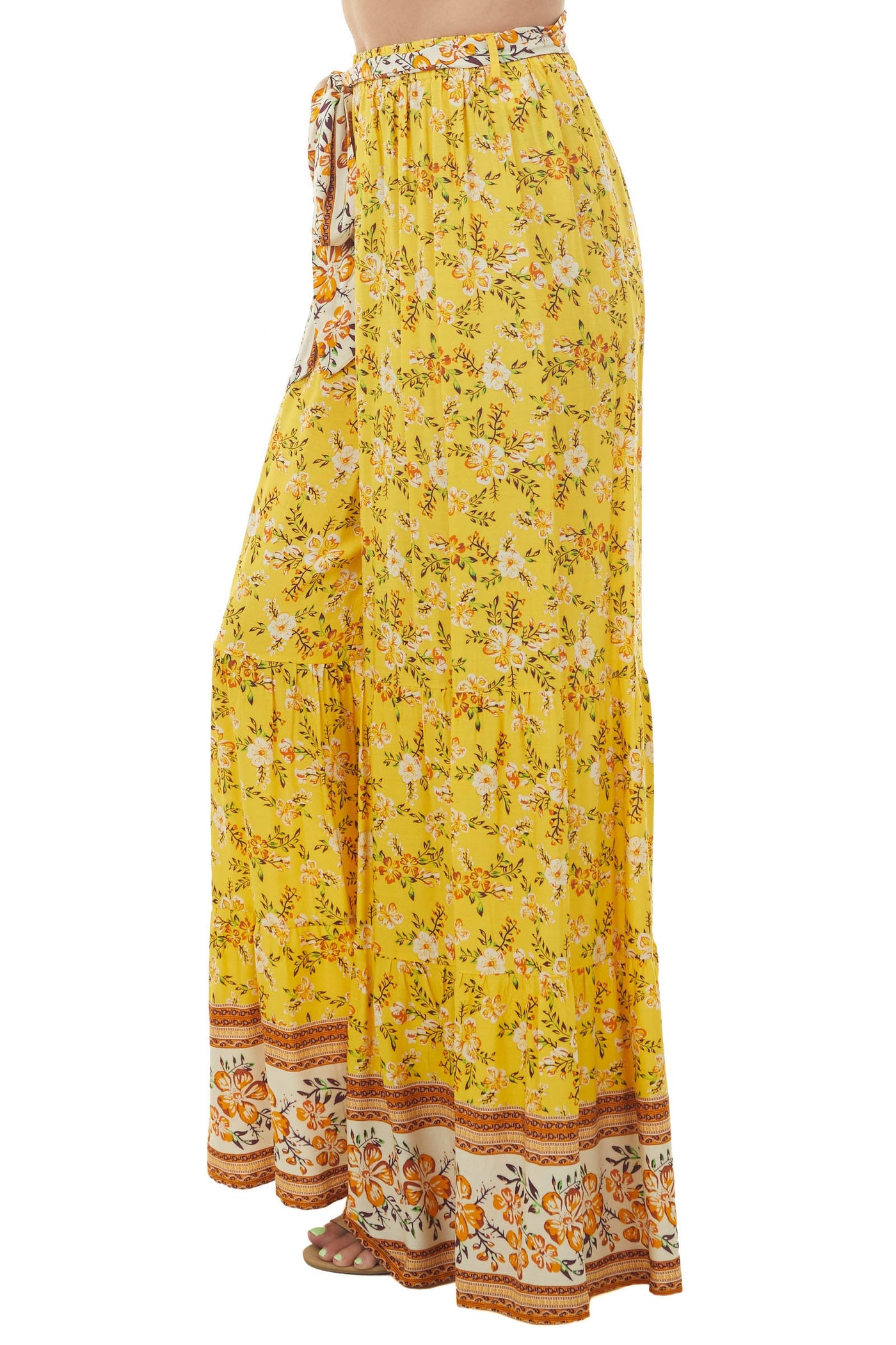 Amber Floral Print Wide Leg Waist Tie Pants