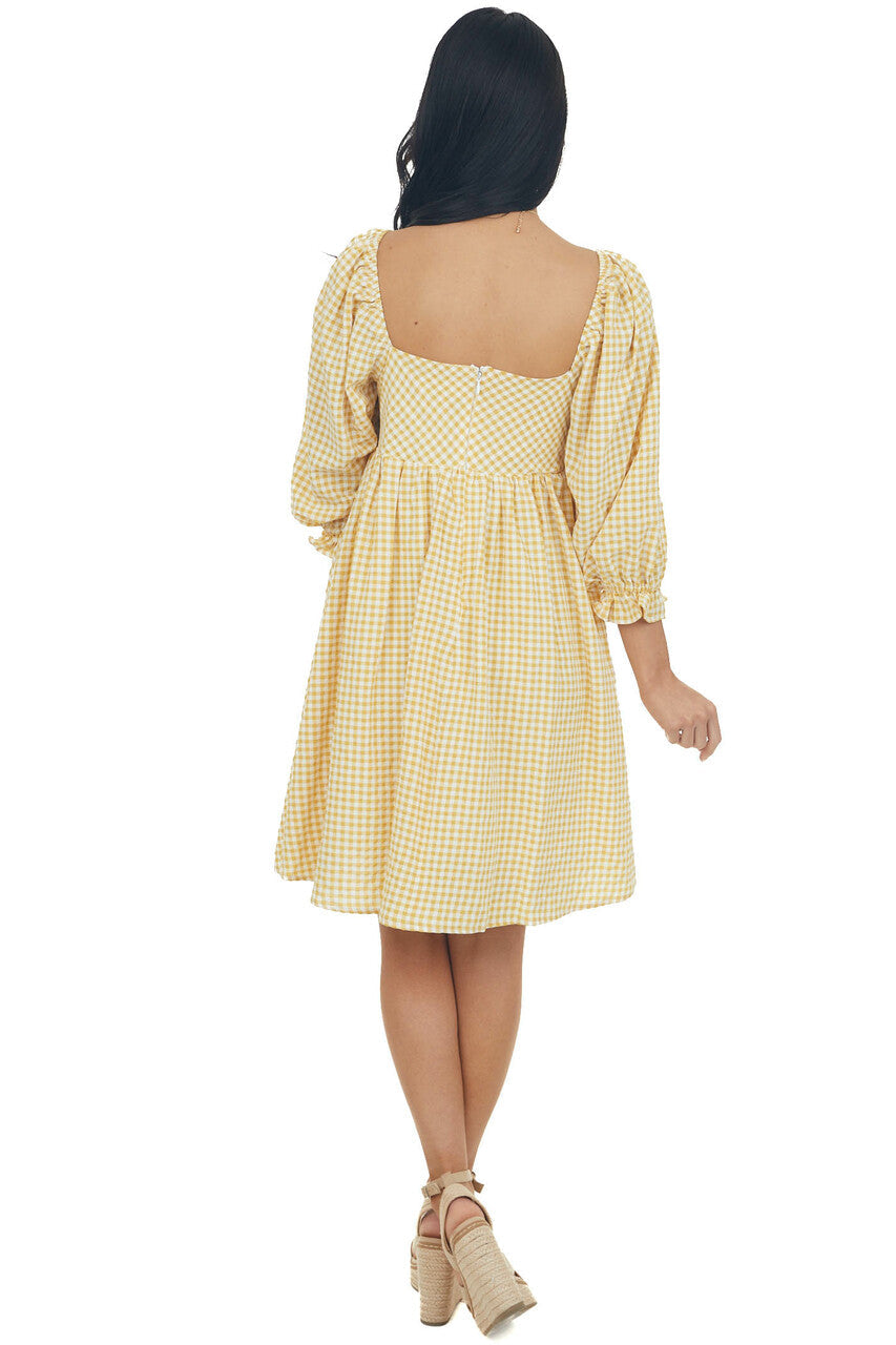 Amber Gingham Babydoll Square Neck Mini Dress