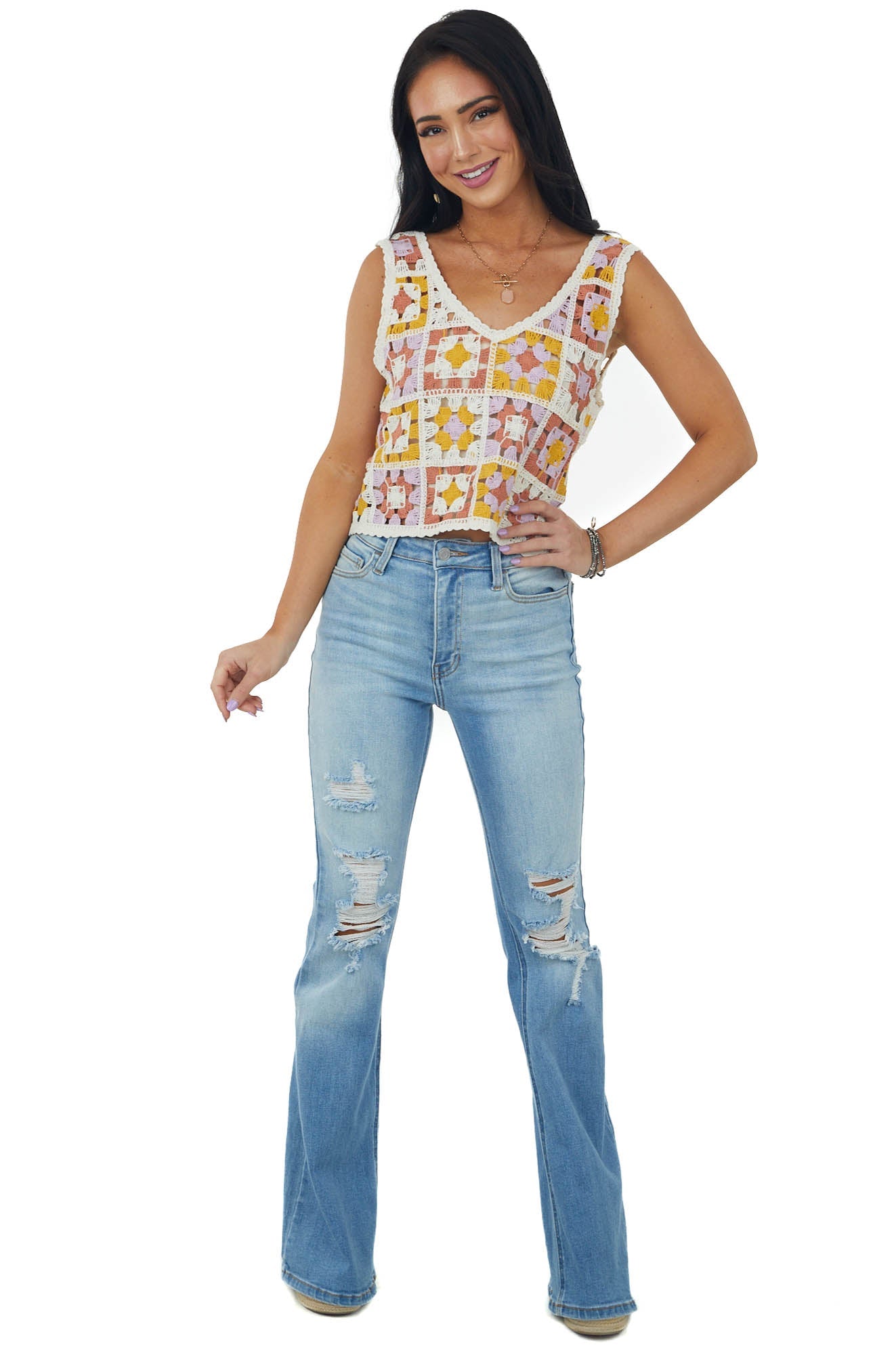 Amber Multicolor Sleeveless Crochet Tank Top