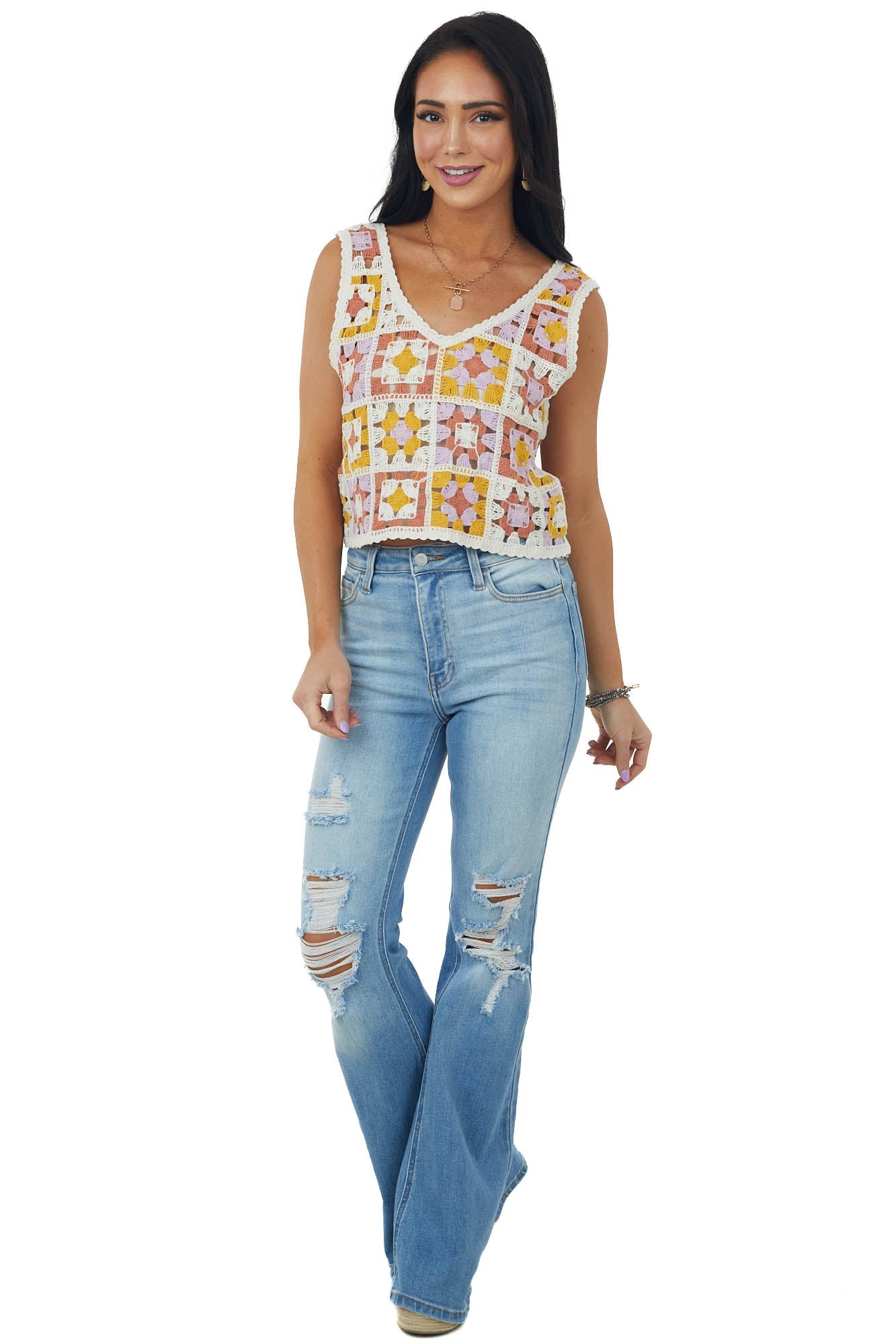 Amber Multicolor Sleeveless Crochet Tank Top