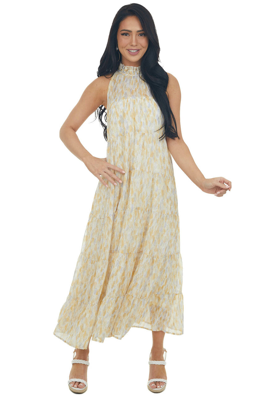Amber Printed Halter Neck Tiered Midi Dress