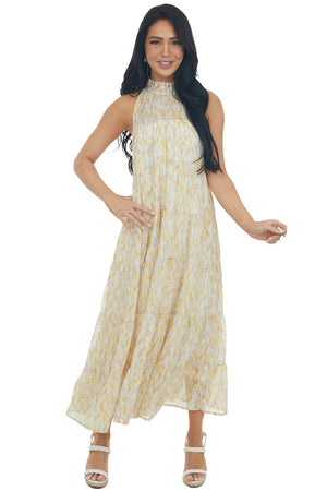 Amber Printed Halter Neck Tiered Midi Dress
