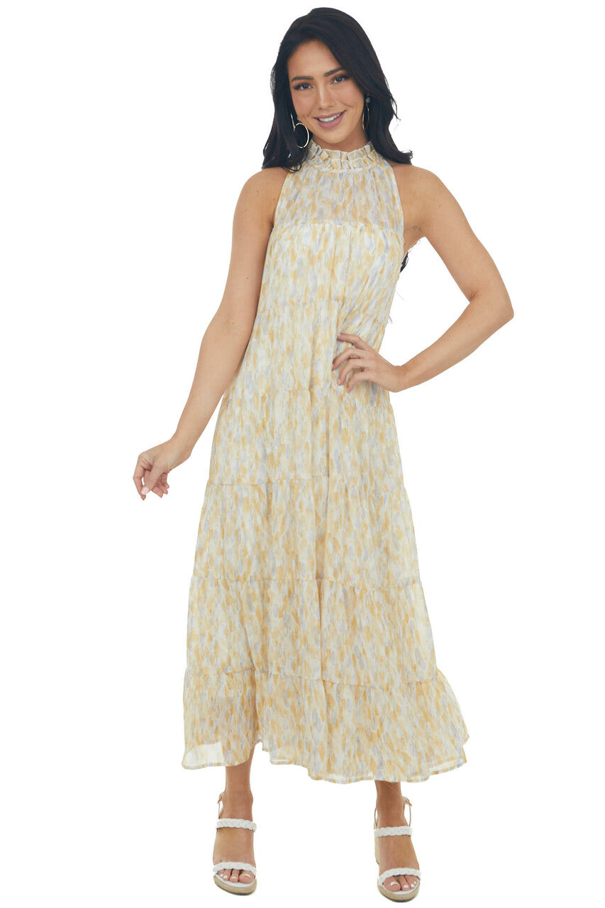 Amber Printed Halter Neck Tiered Midi Dress
