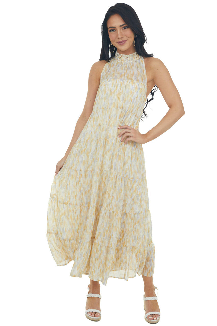 Amber Printed Halter Neck Tiered Midi Dress