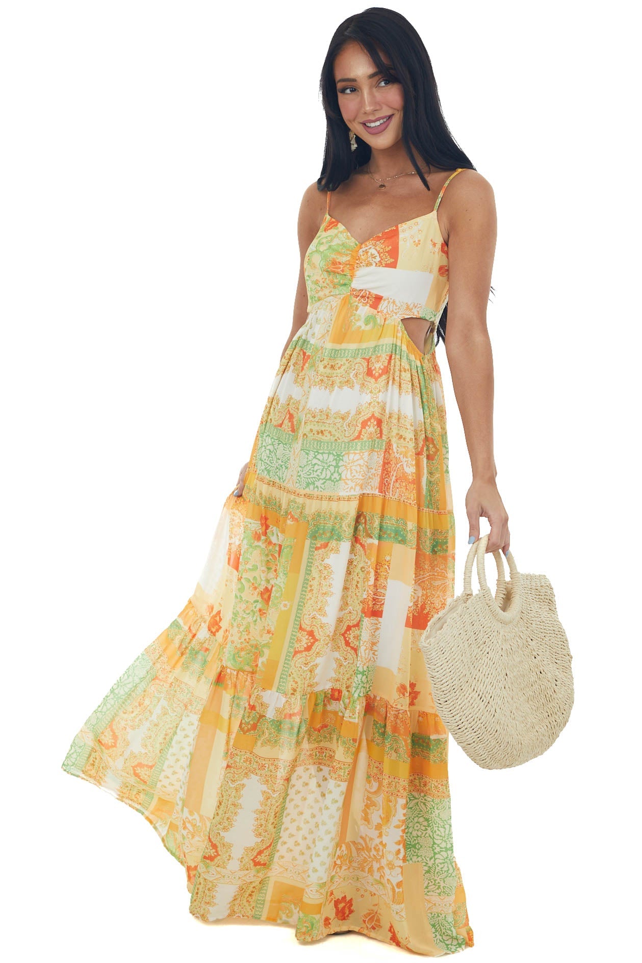 Amber Printed Maxi Dress with Side Cut Outs