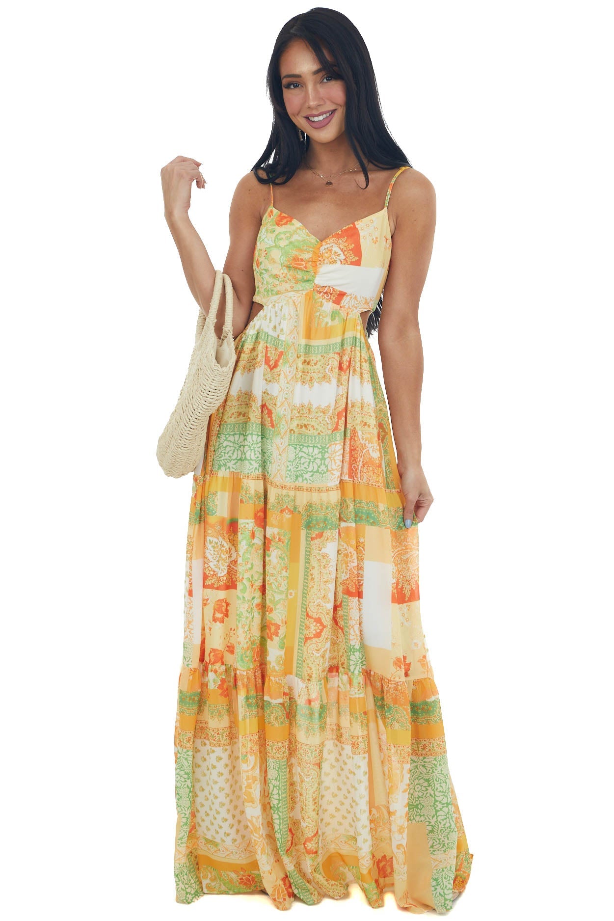 Amber Printed Maxi Dress with Side Cut Outs